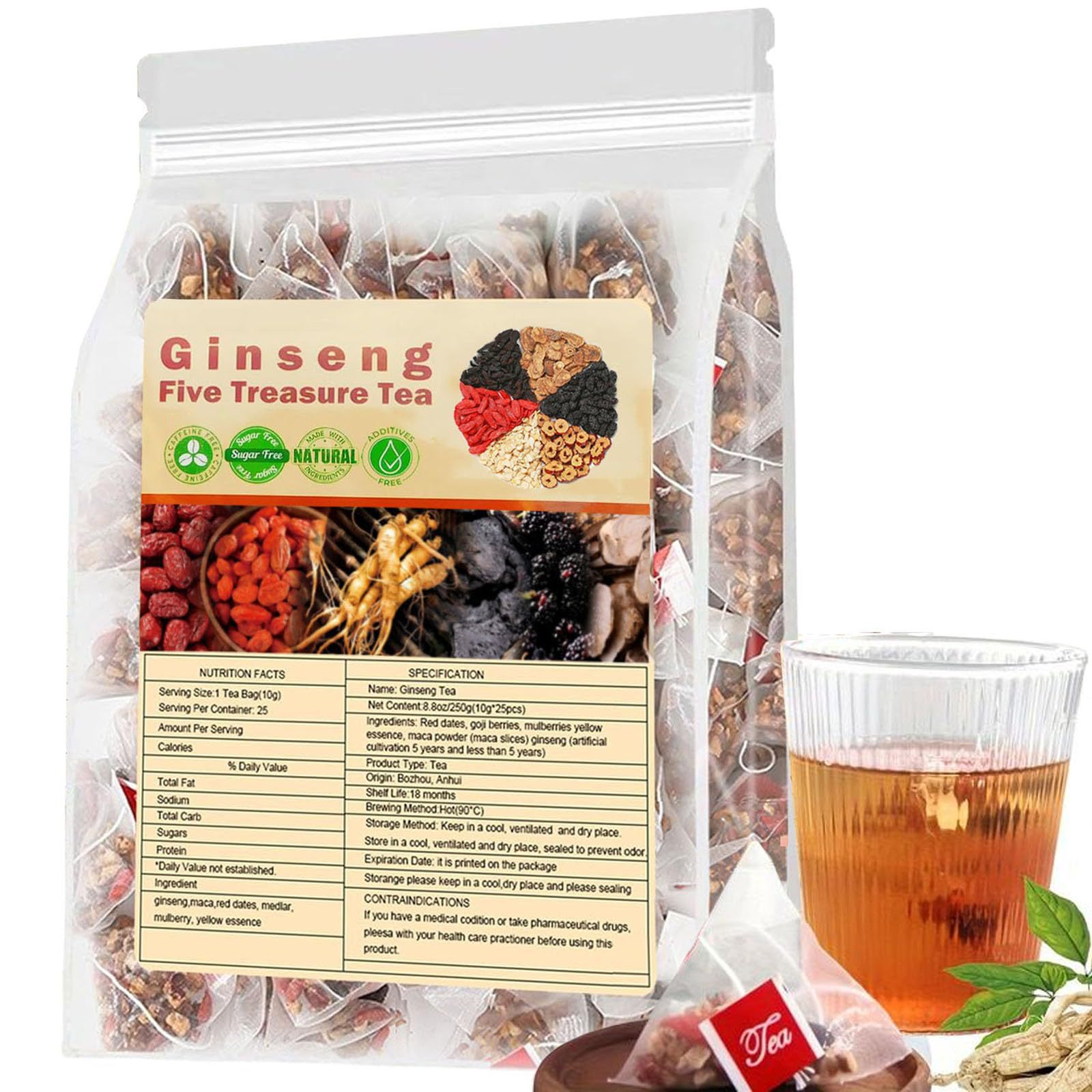 Herbal Wellness Tea - ชาโสมห้าสมบัติ ชาบำรุงไต ชาสมุนไพรจีนธรรมชาติ ชาล้างพิษไตสำหรับผู้ชายและผู้หญิง 6 ส่วนผสม