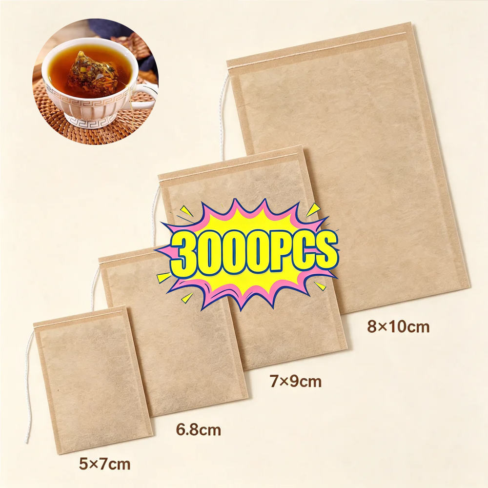 Herbal Wellness Tea - ถุงกรองชาแบบใช้แล้วทิ้ง 100/3000 ชิ้น พร้อมเชือกรูด ถุงกระดาษย่อยสลายได้สำหรับใส่เมล็ดกาแฟ เครื่องเทศ